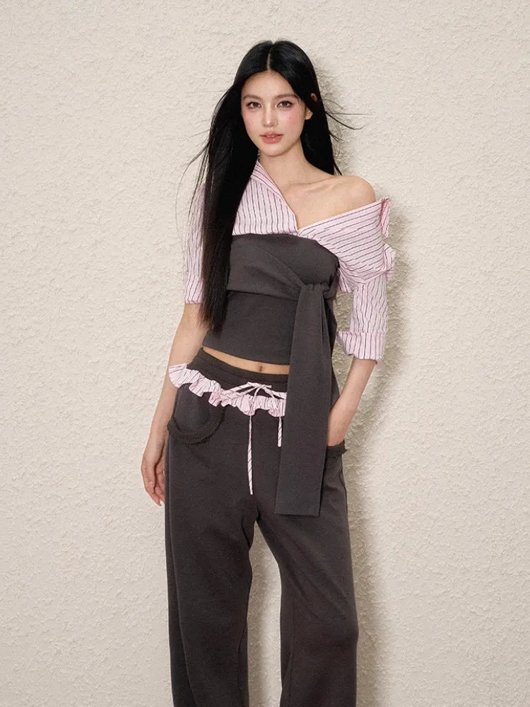 Y2K Striped Shirt Tie Top