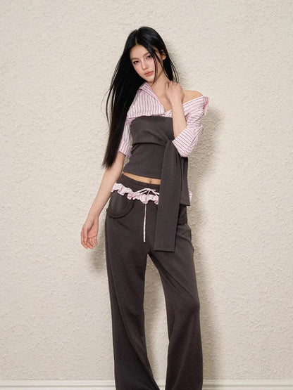 Y2K Striped Shirt Tie Top