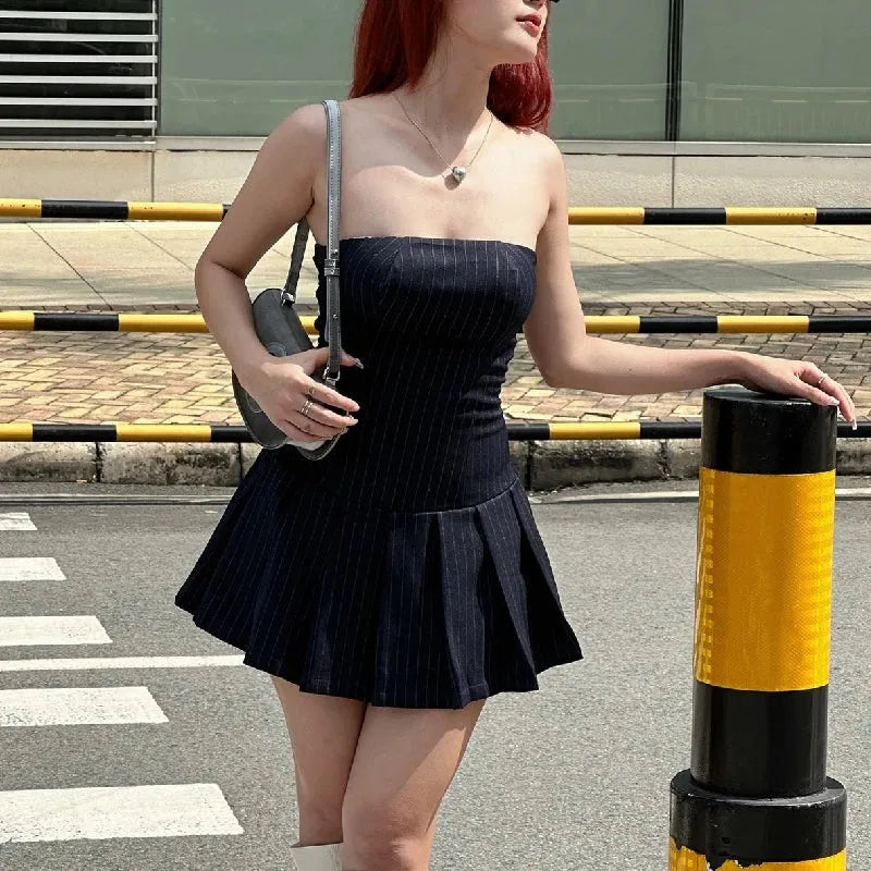 Y2K Striped Strapless Mini Dress