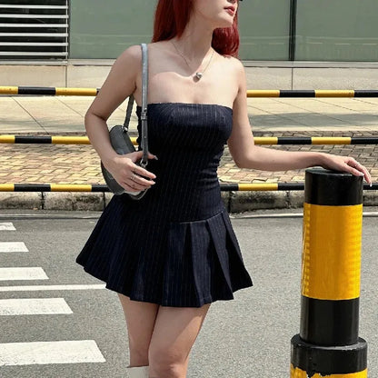 Y2K Striped Strapless Mini Dress