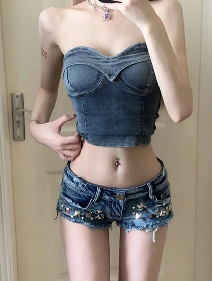 Y2K Studded Denim Micro Shorts