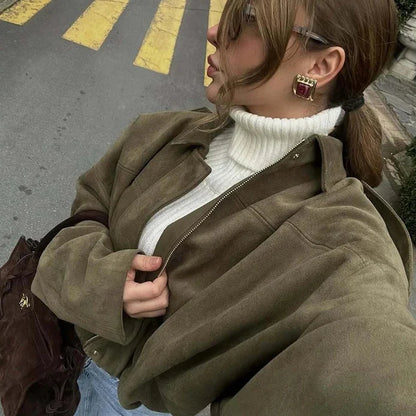 Y2K Suede Bomber Jacket