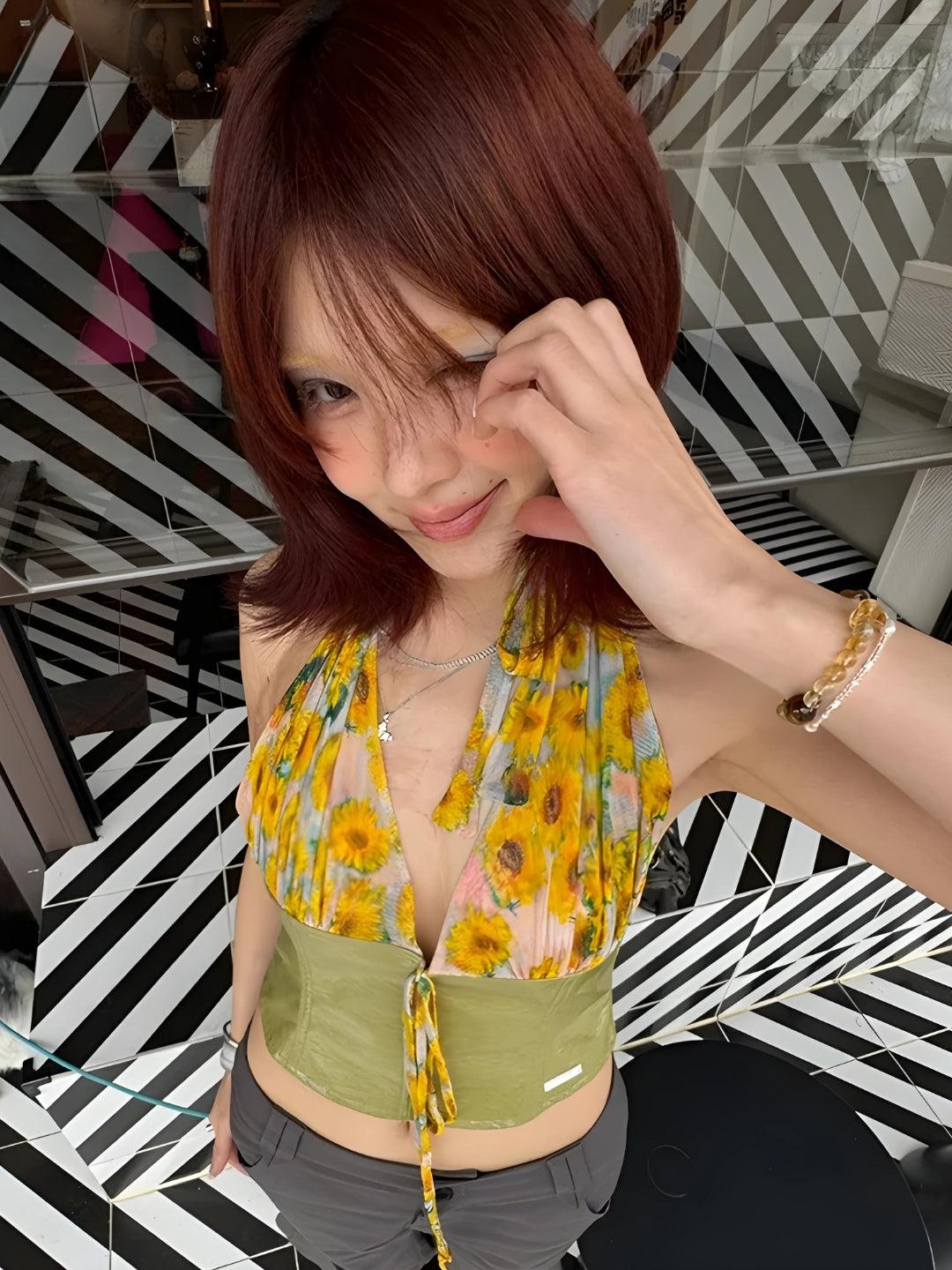 Y2K Sunflower Halter Top