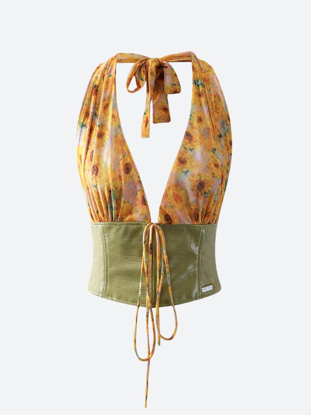 Y2K Sunflower Halter Top