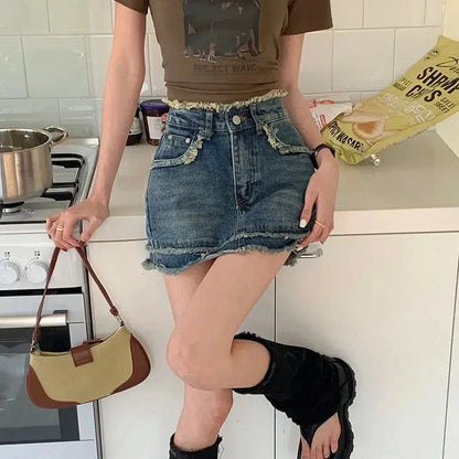 Y2K Tasseled Denim Mini Skort