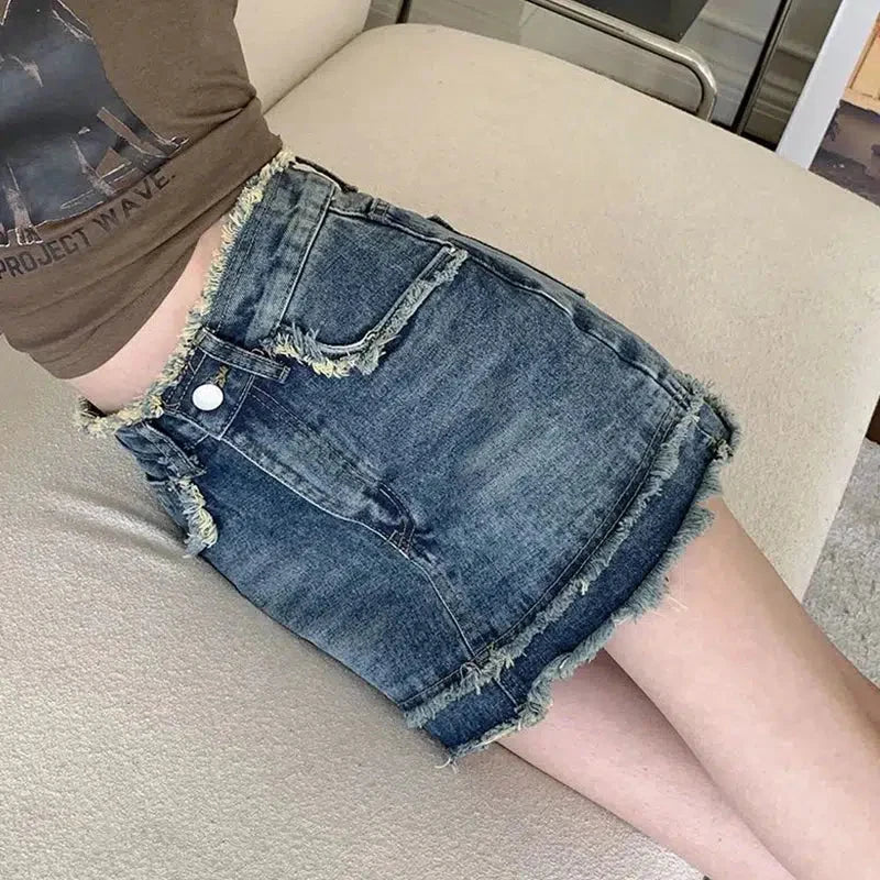 Y2K Tasseled Denim Mini Skort