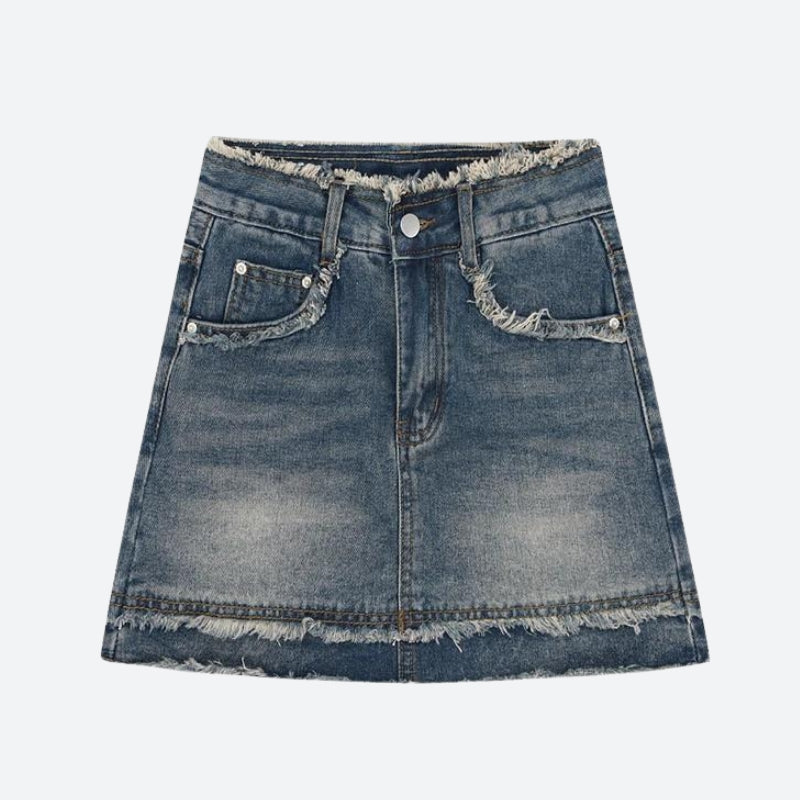 Y2K Tasseled Denim Mini Skort