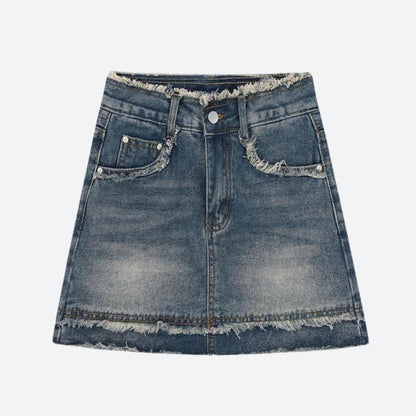 Y2K Tasseled Denim Mini Skort