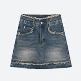 Denim Mini Skort with Tassels