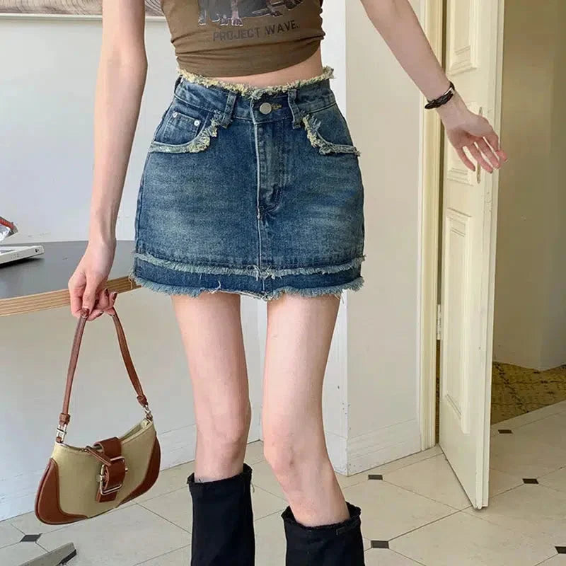 Y2K Tasseled Denim Mini Skort