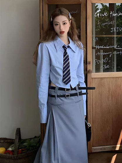 Y2K Tie Crop Shirt