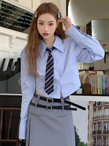 Y2K Tie Crop Shirt