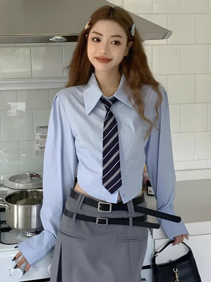 Y2K Tie Crop Shirt