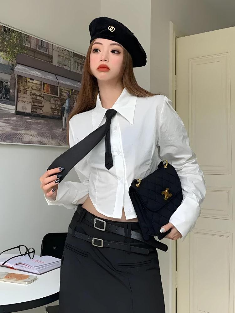 Y2K Tie Crop Shirt