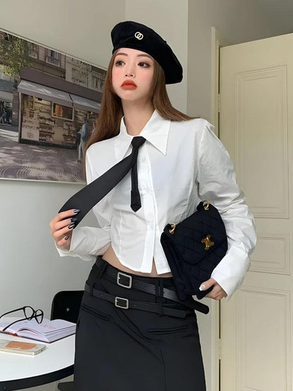 Y2K Tie Crop Shirt