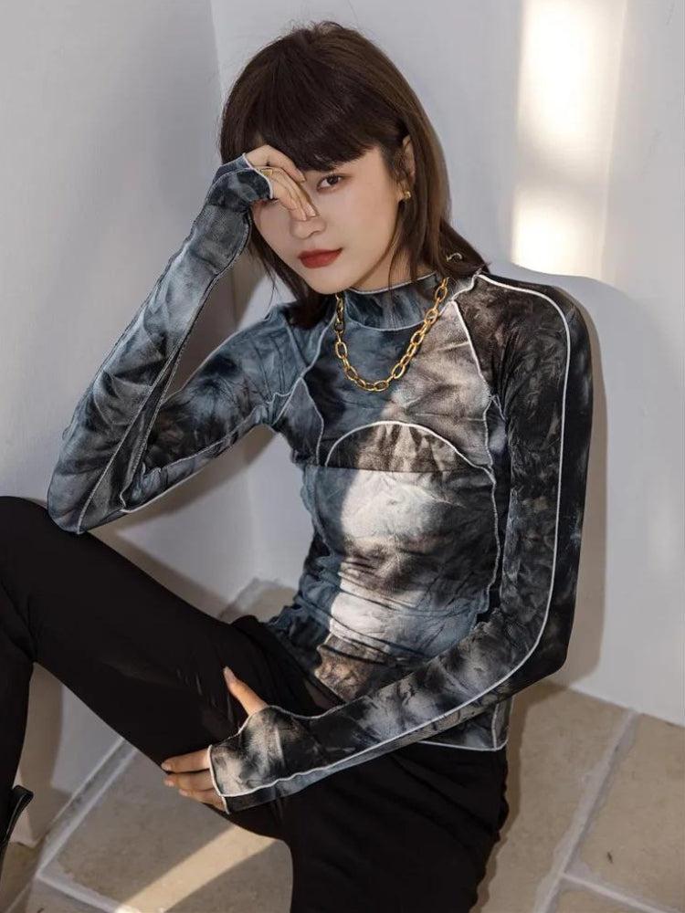 Y2K Tie Dye High Neck Top