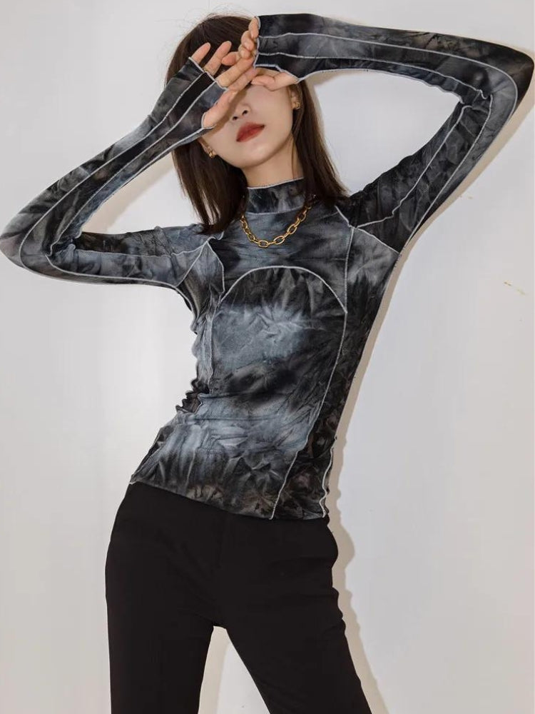Y2K Tie Dye High Neck Top