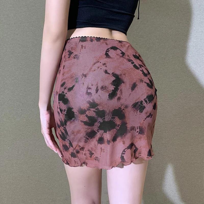 Y2K Tie Dye Mesh Mini Skirt