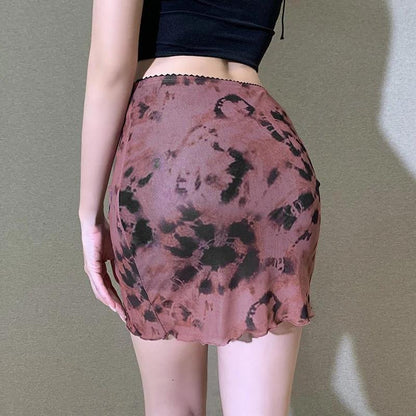 Y2K Tie Dye Mesh Mini Skirt