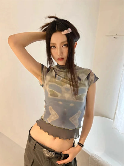 Y2K Tie Dye Mesh Top