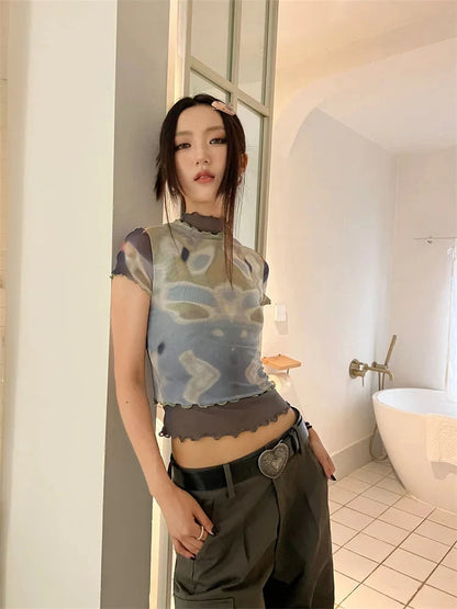Y2K Tie Dye Mesh Top