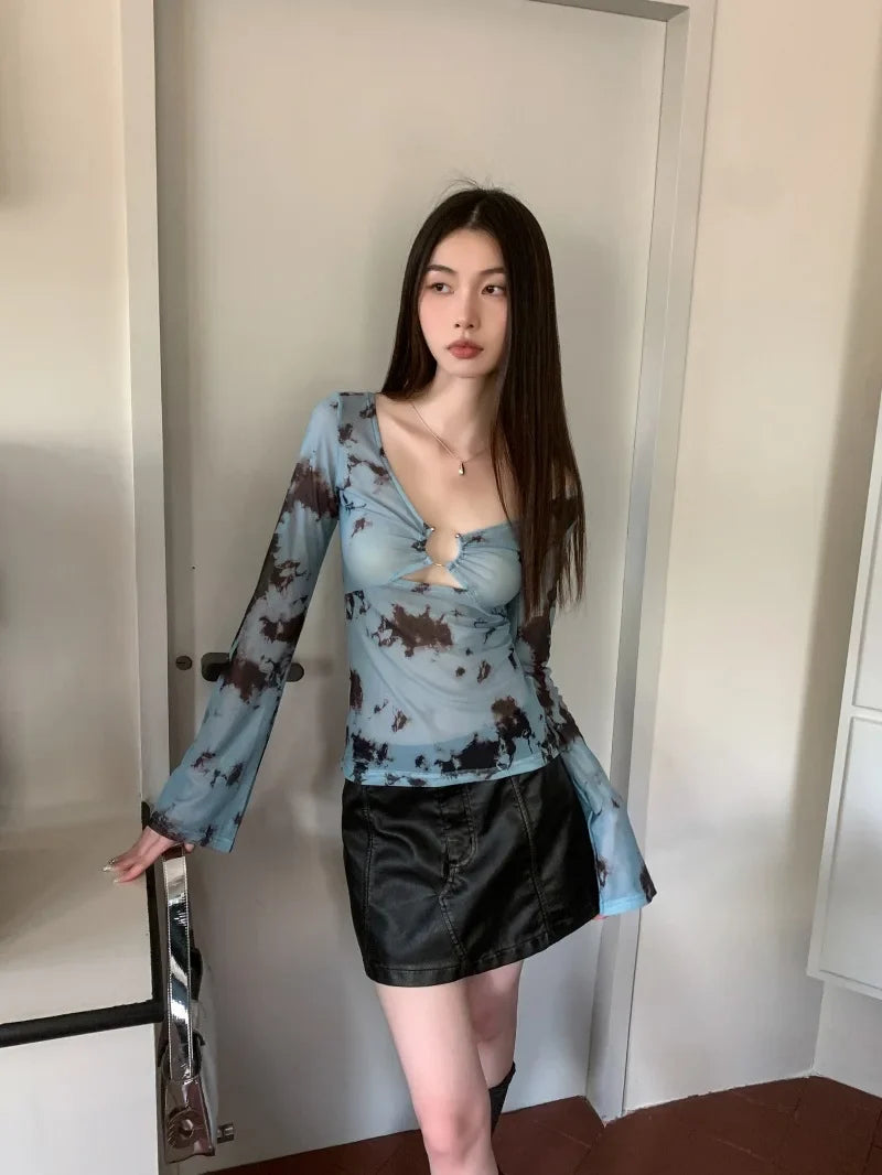 Y2K Tie Dye Sheer Top
