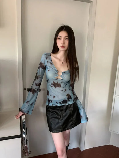 Y2K Tie Dye Sheer Top