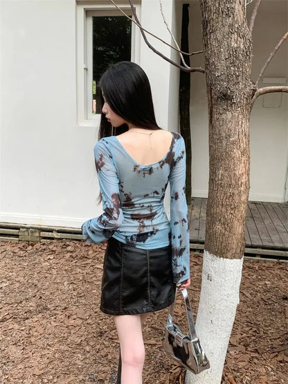 Y2K Tie Dye Sheer Top