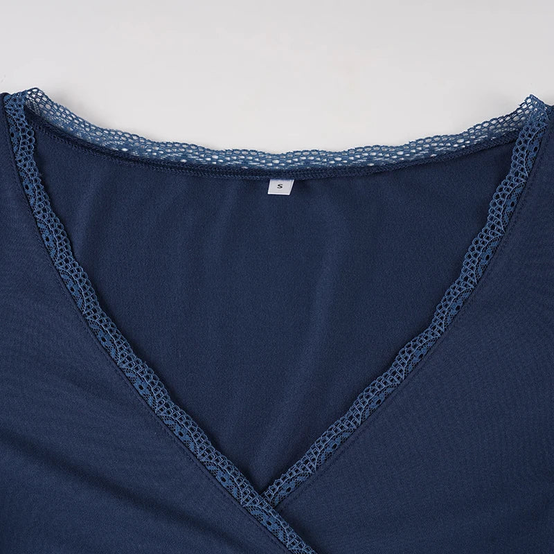 Y2K V Neck Baybydoll Blouse