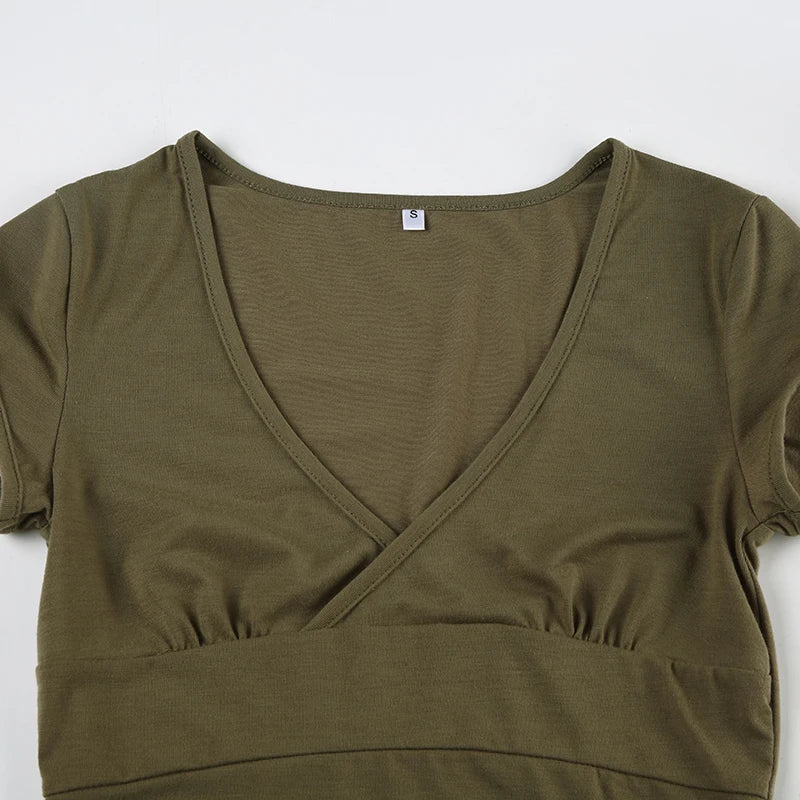 Y2K V Neck Cross Wrap Top