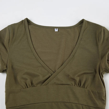 Y2K V Neck Cross Wrap Top