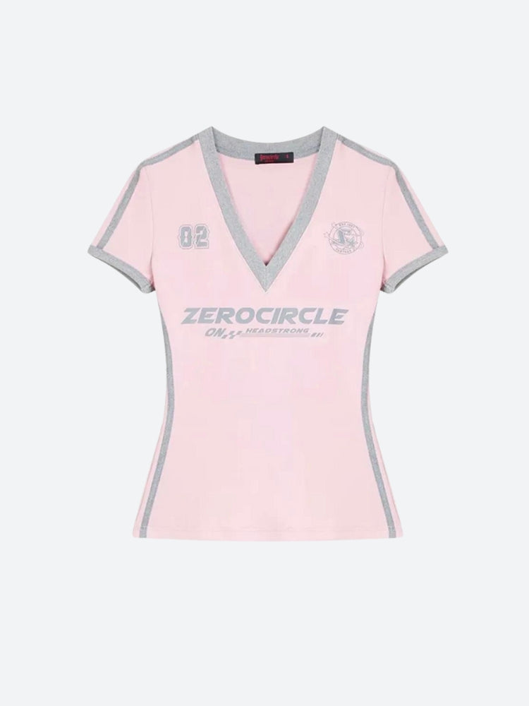 Y2K V Neck Jersey Top
