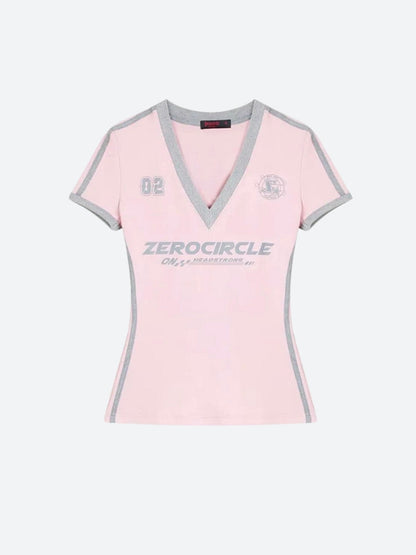 Y2K V Neck Jersey Top