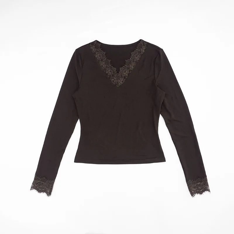 Y2K V Neck Lace Top