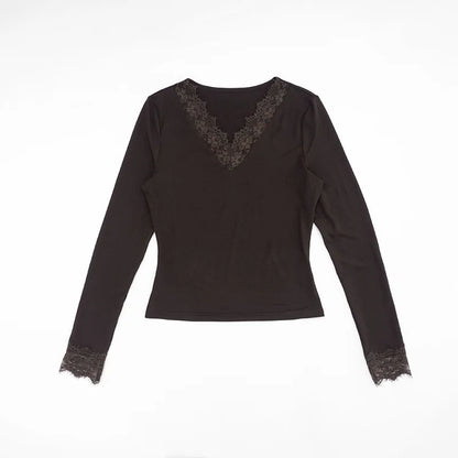 Y2K V Neck Lace Top