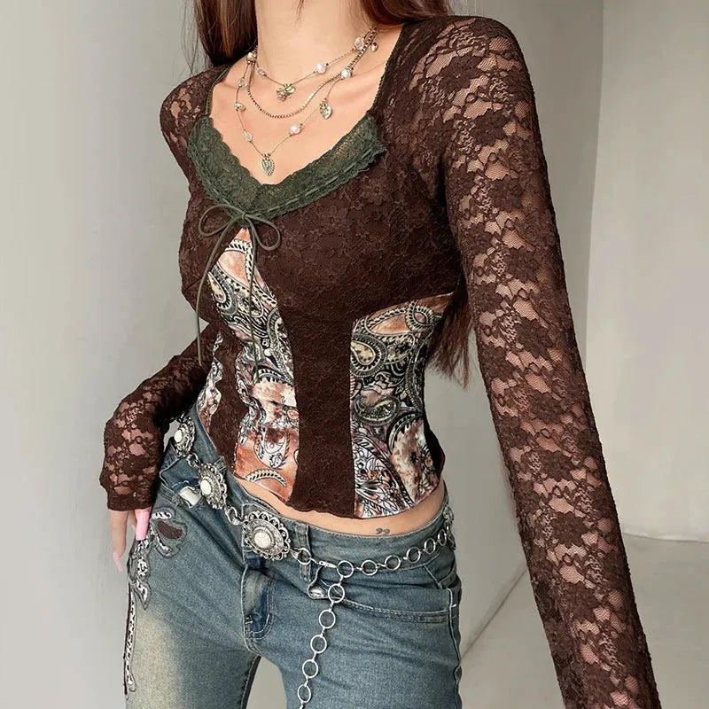 Y2K Vintage Bohemian Lace Top