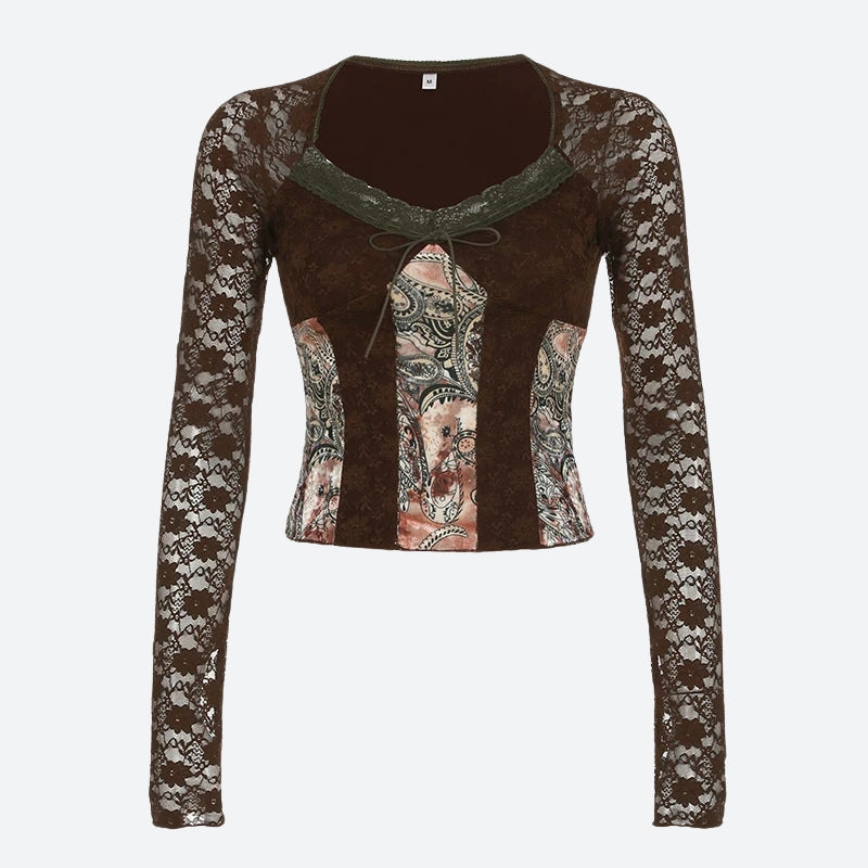Y2K Vintage Bohemian Lace Top