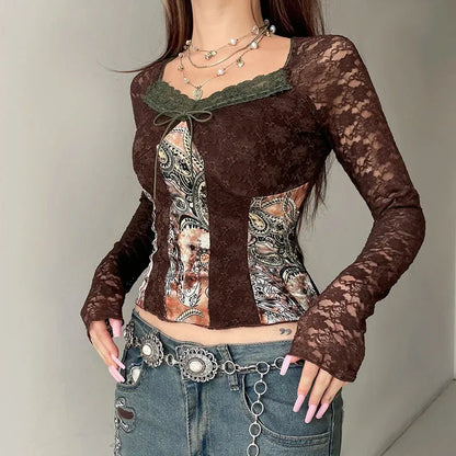 Y2K Vintage Bohemian Lace Top