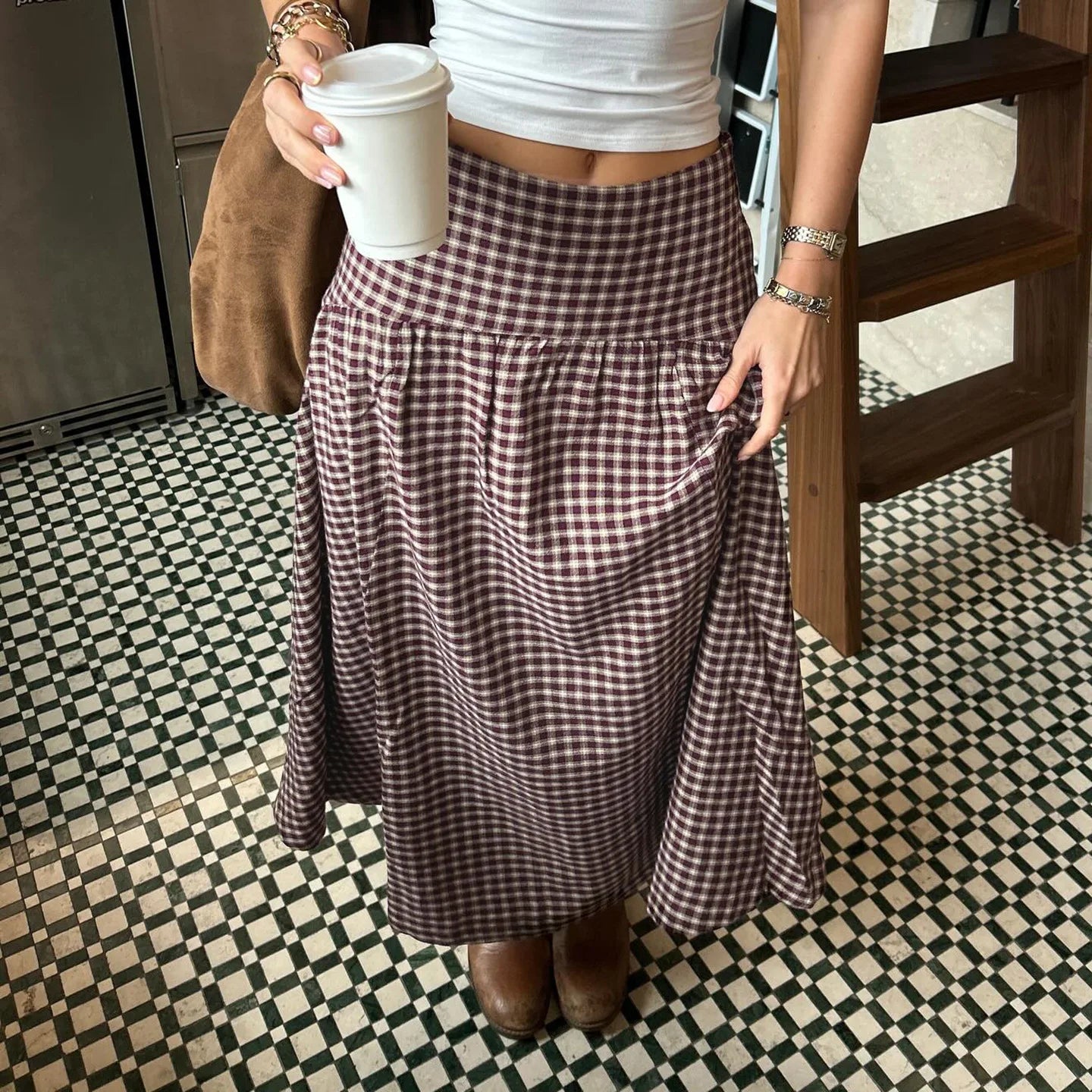 Y2K Vintage Gingham Maxi Skirt