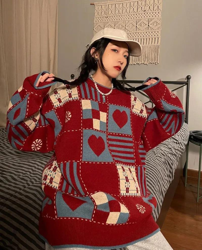 Y2K Vintage Heart Pattern Sweater