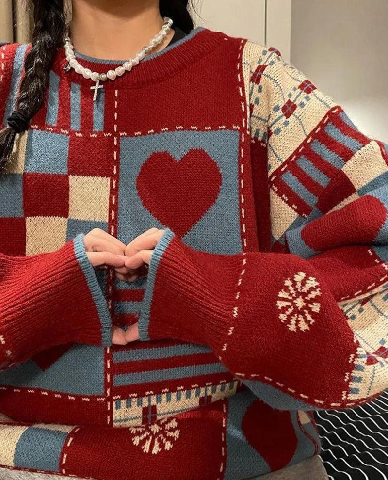 Y2K Vintage Heart Pattern Sweater