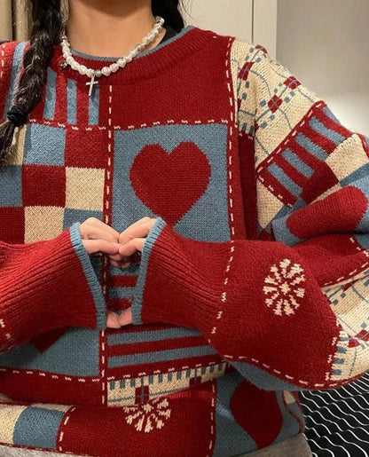 Y2K Vintage Heart Pattern Sweater