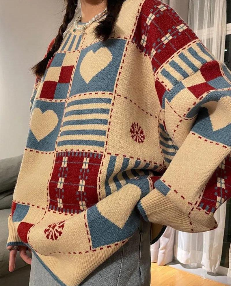 Y2K Vintage Heart Pattern Sweater