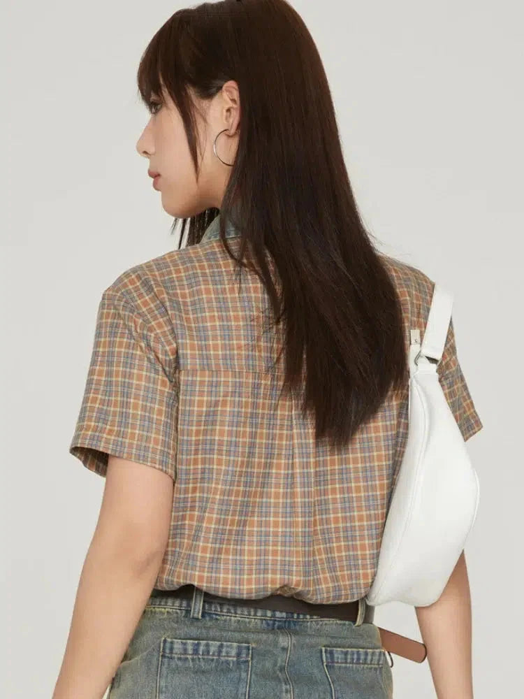 Y2K Vintage Plaid Crop Shirt