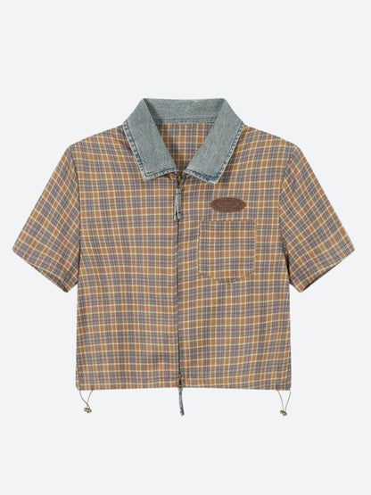Y2K Vintage Plaid Crop Shirt