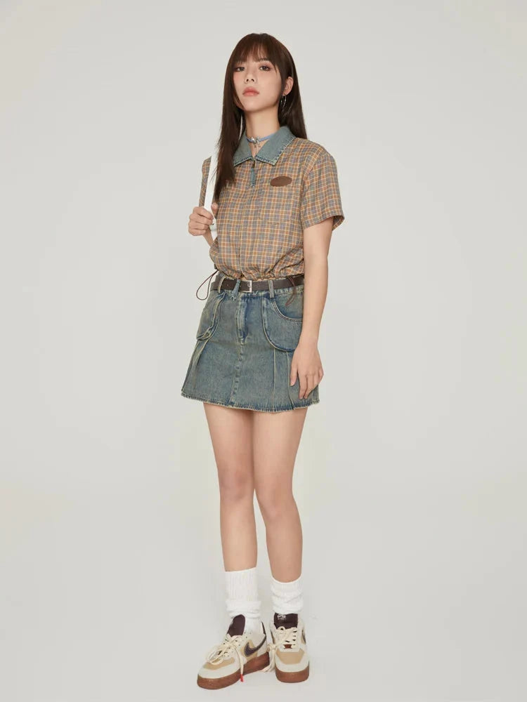 Y2K Vintage Plaid Crop Shirt