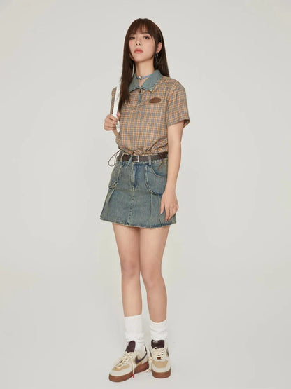 Y2K Vintage Plaid Crop Shirt