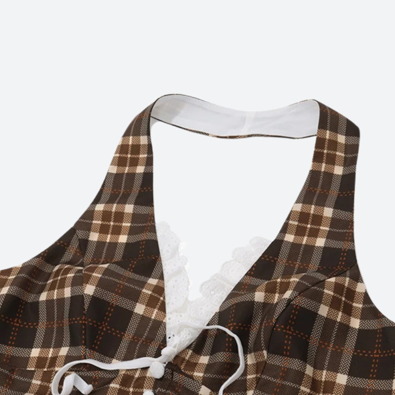 Y2K Vintage Plaid Halter Top