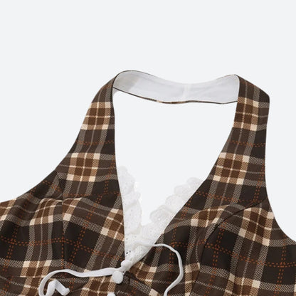 Y2K Vintage Plaid Halter Top
