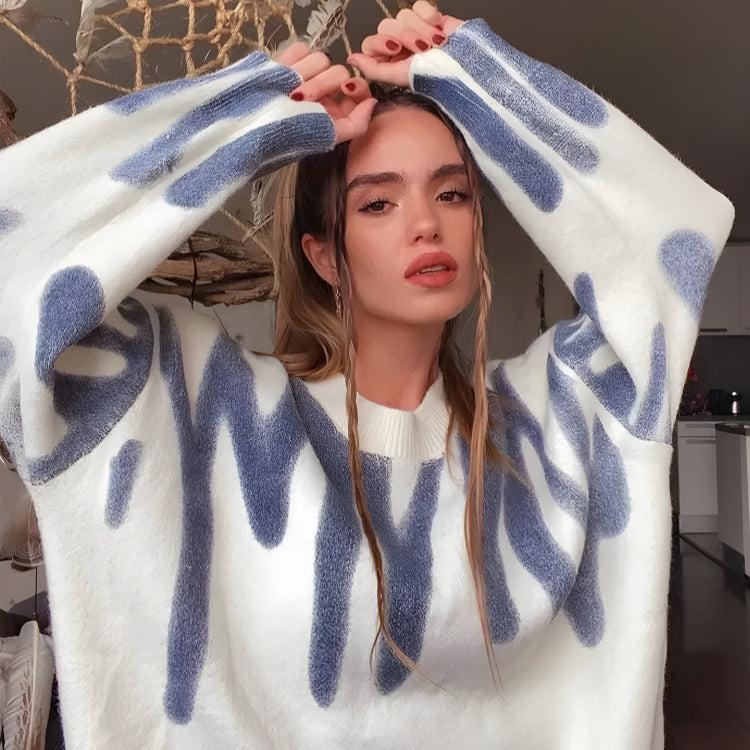 Y2K Wavy Line Knitted Sweater